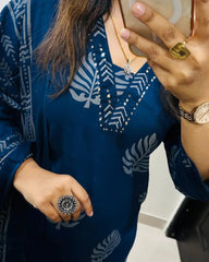 Biba Blue Handblock Print Cotton Suit Set