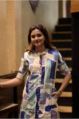Biba Abstract Print Cotton Kurta Set With Pants – Modern Co-Ord Style