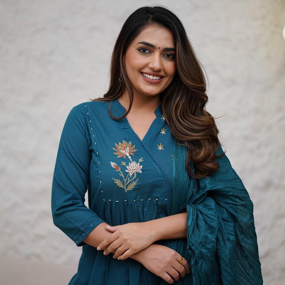 Biba Elegant Teal Embroidered Kurta Set With Dupatta