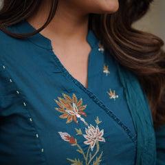 Biba Elegant Teal Embroidered Kurta Set With Dupatta