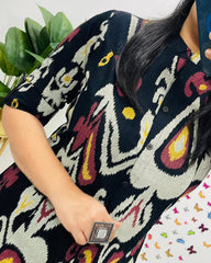 Biba Contemporary Ikat-Printed Black Cotton Kurta Set
