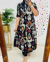 Biba Contemporary Ikat-Printed Black Cotton Kurta Set