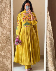 Biba Vibrant Yellow Anarkali With Floral Embroidery
