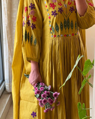 Biba Vibrant Yellow Anarkali With Floral Embroidery