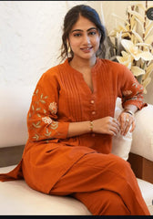 Biba Elegant Rust Orange Embroidered Cotton Co-Ord Set