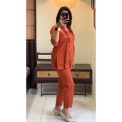 Biba Elegant Rust Orange Embroidered Cotton Co-Ord Set