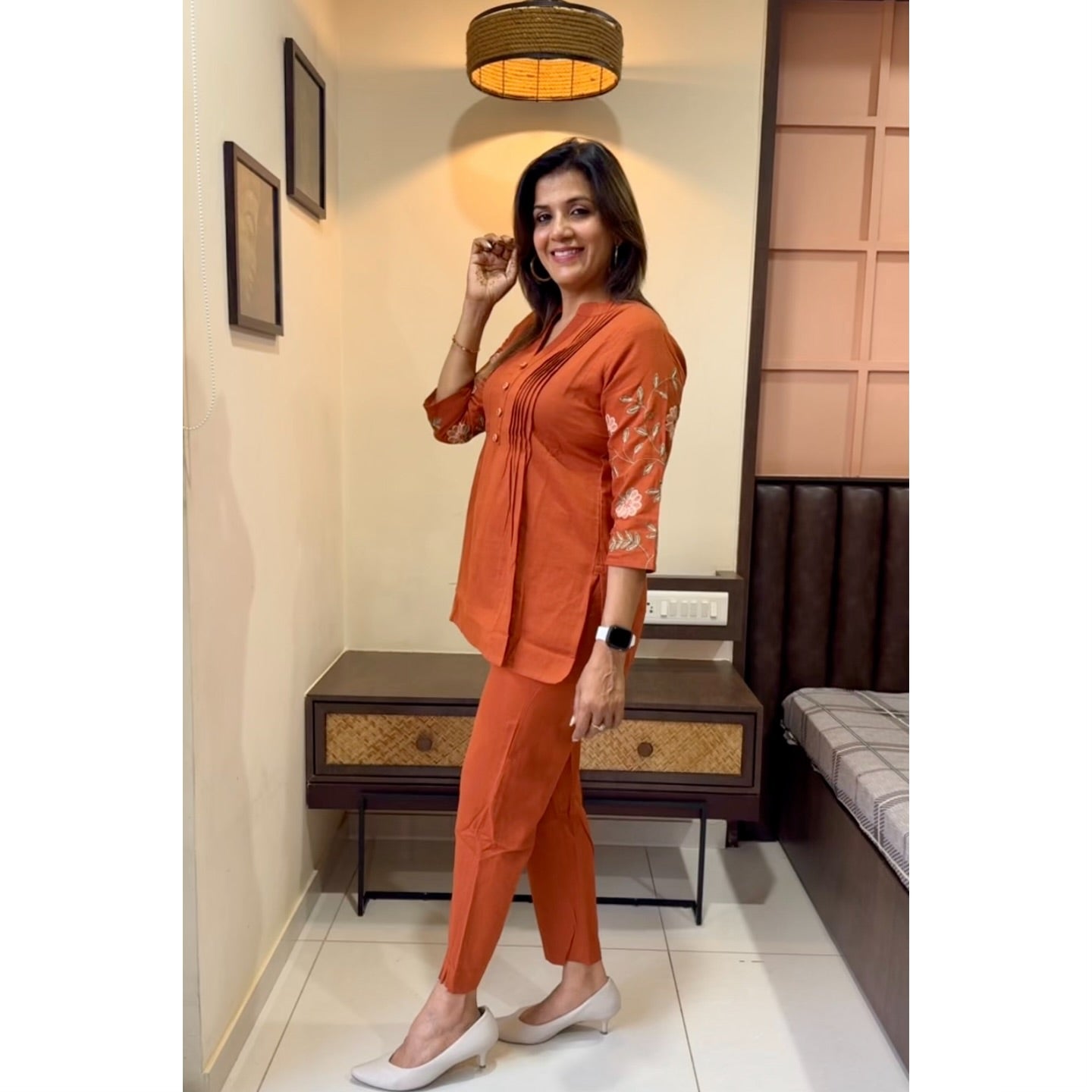 Biba Elegant Rust Orange Embroidered Cotton Co-Ord Set