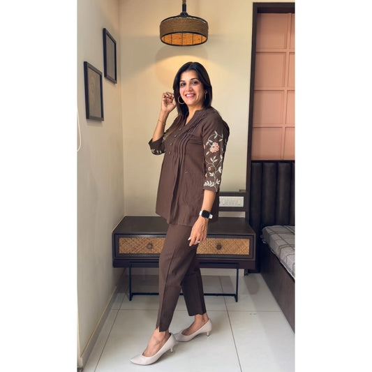 Biba Chic Coffee Brown Embroidered Co-Ord Set