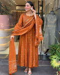Elegant Rust Orange Anarkali Suit With Intricate Embroidery