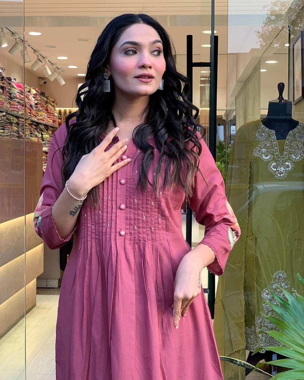 Biba Mauve Pink Embroidered Kurta Set