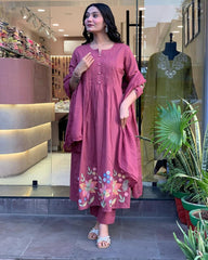 Biba Mauve Pink Embroidered Kurta Set