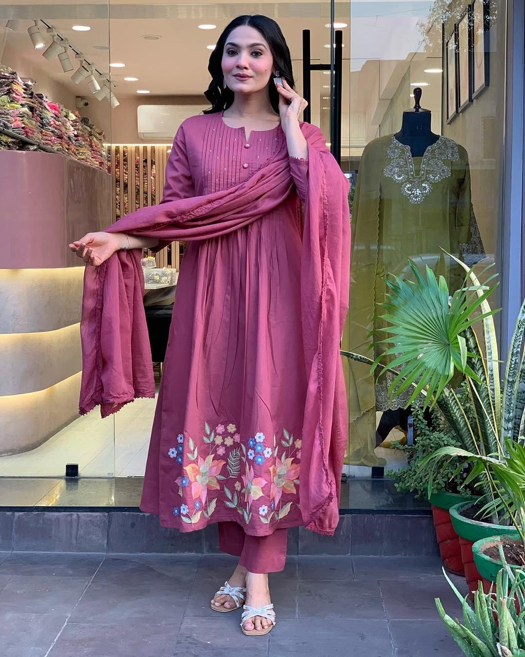 Mauve Pink Embroidered Kurta Set