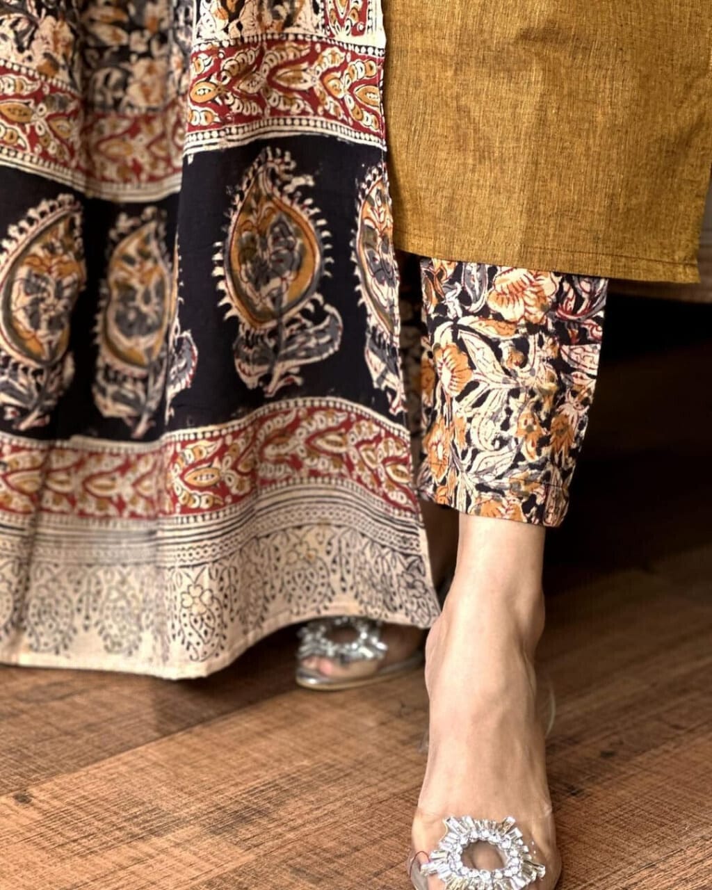 Biba Mustard Brown Embroidered Kurta Set With Floral Dupatta