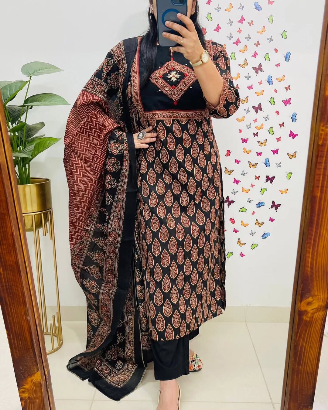 Biba Classic Black & Rust Ethnic Cotton Suit Set