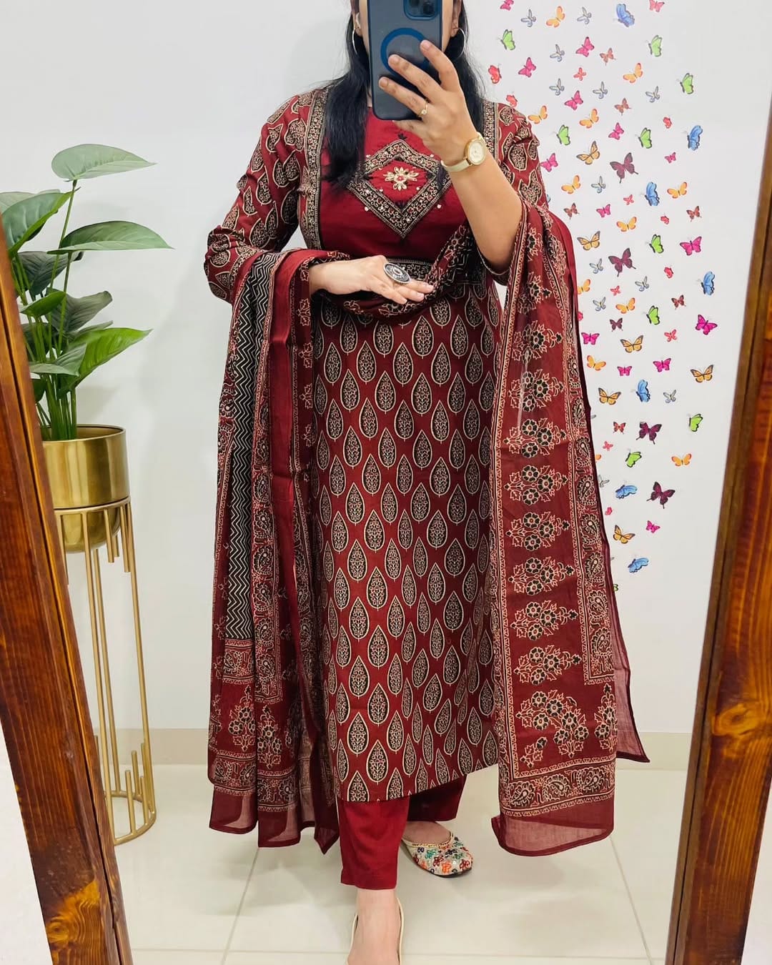 Maroon Block Printed Beautiful Cotton Suit Set