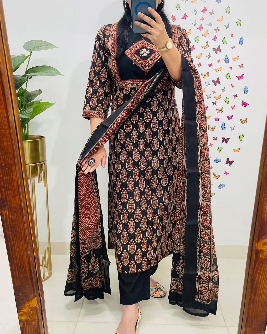 Biba Classic Black & Rust Ethnic Cotton Suit Set