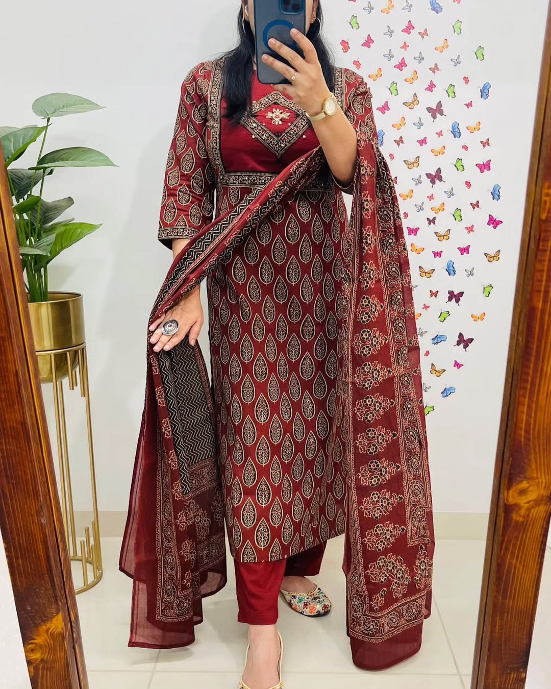 Maroon Block Printed Beautiful Cotton Suit Set