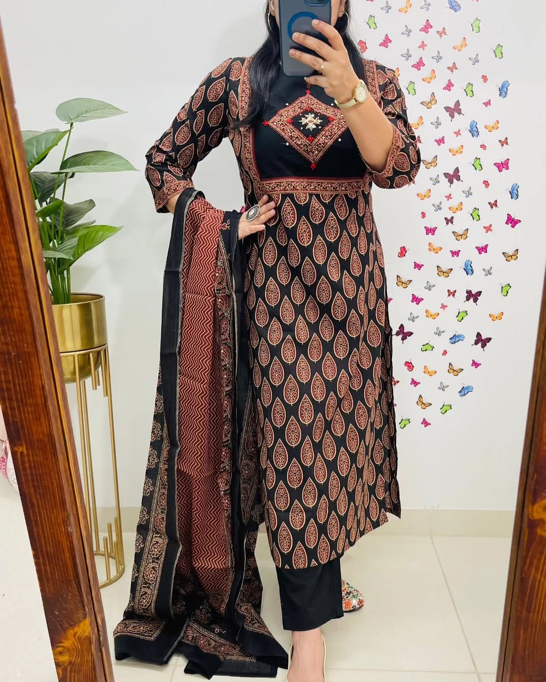 Biba Classic Black & Rust Ethnic Cotton Suit Set