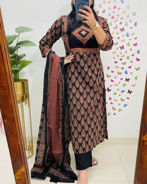 Black & Rust Classic Ethnic Cotton Suit Set