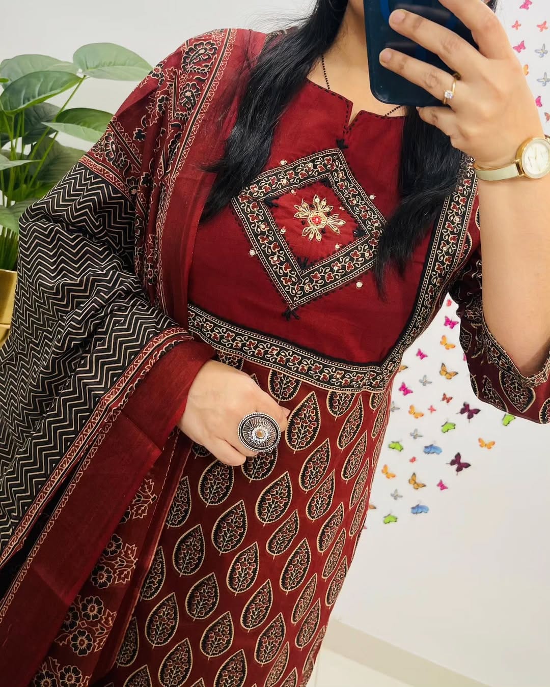 Maroon Block Printed Beautiful Cotton Suit Set