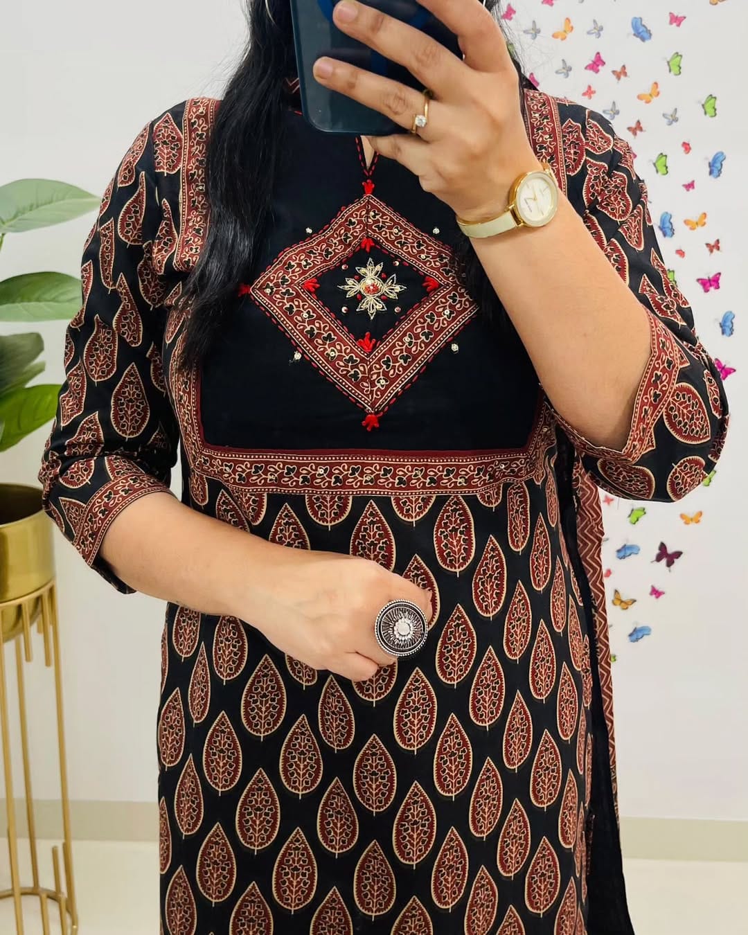 Biba Classic Black & Rust Ethnic Cotton Suit Set
