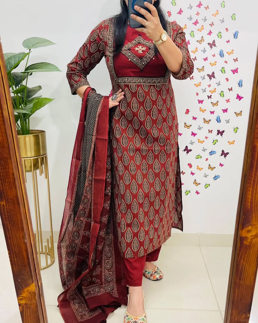 Maroon Block Printed Beautiful Cotton Suit Set
