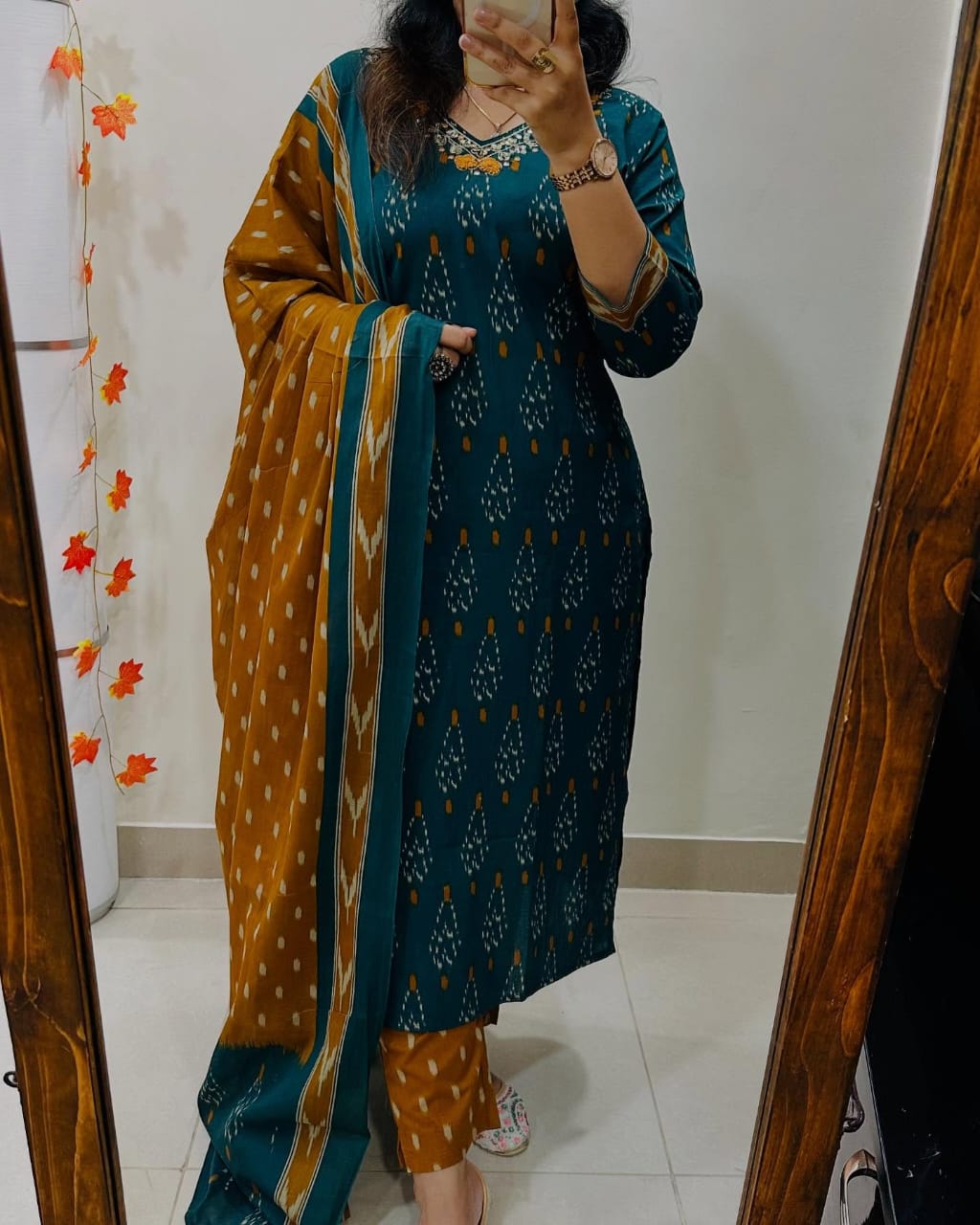 Biba Teal And Mustard Ikat Print Suit Set