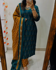 Biba Teal And Mustard Ikat Print Suit Set