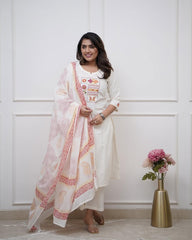 Biba Elegant Off-White Kurta Set with Printed Dupatta