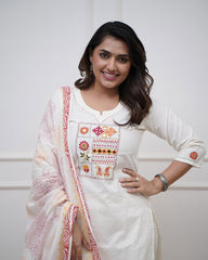 Biba Elegant Off-White Kurta Set with Printed Dupatta