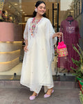 Elegant White Kurta Set with Multicolor Embroidery and Dupatta