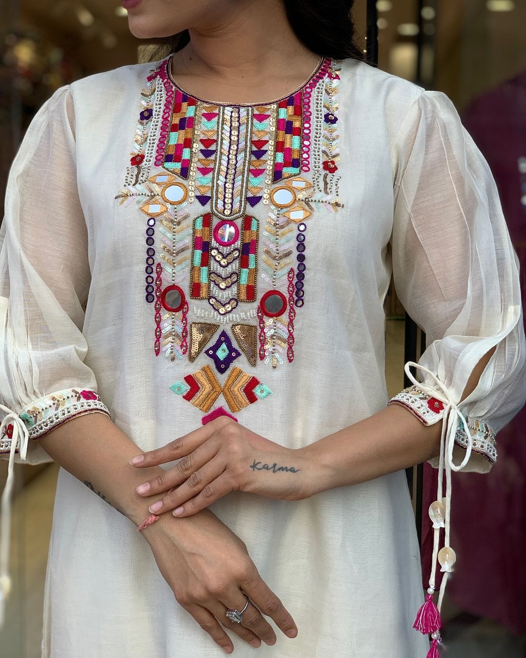 Biba Elegant White Kurta Set with Multicolor Embroidery and Dupatta