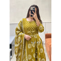 Yellow Cotton Printed Anarkali Kurta with Attached Jacket