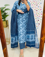 Poorvi's Blue Cotton Kurta Set
