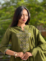 Biba Graceful Olive Green Festive Kurta Set