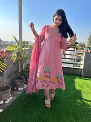 Biba Elegant Pink Floral Embroidered Kurta Set