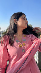 Biba Elegant Pink Floral Embroidered Kurta Set
