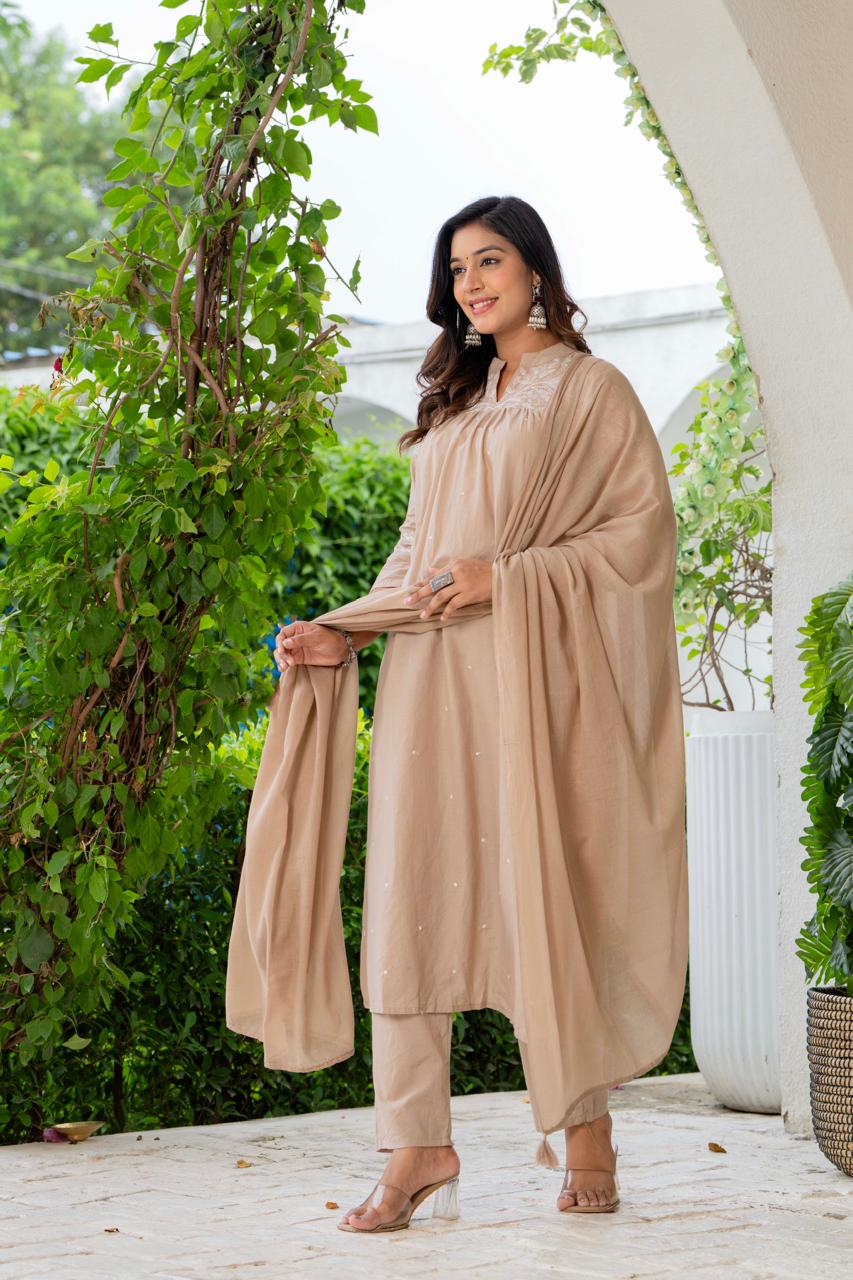 Jaipuri Stylish Beige Ethnic Wear for Elegant Look