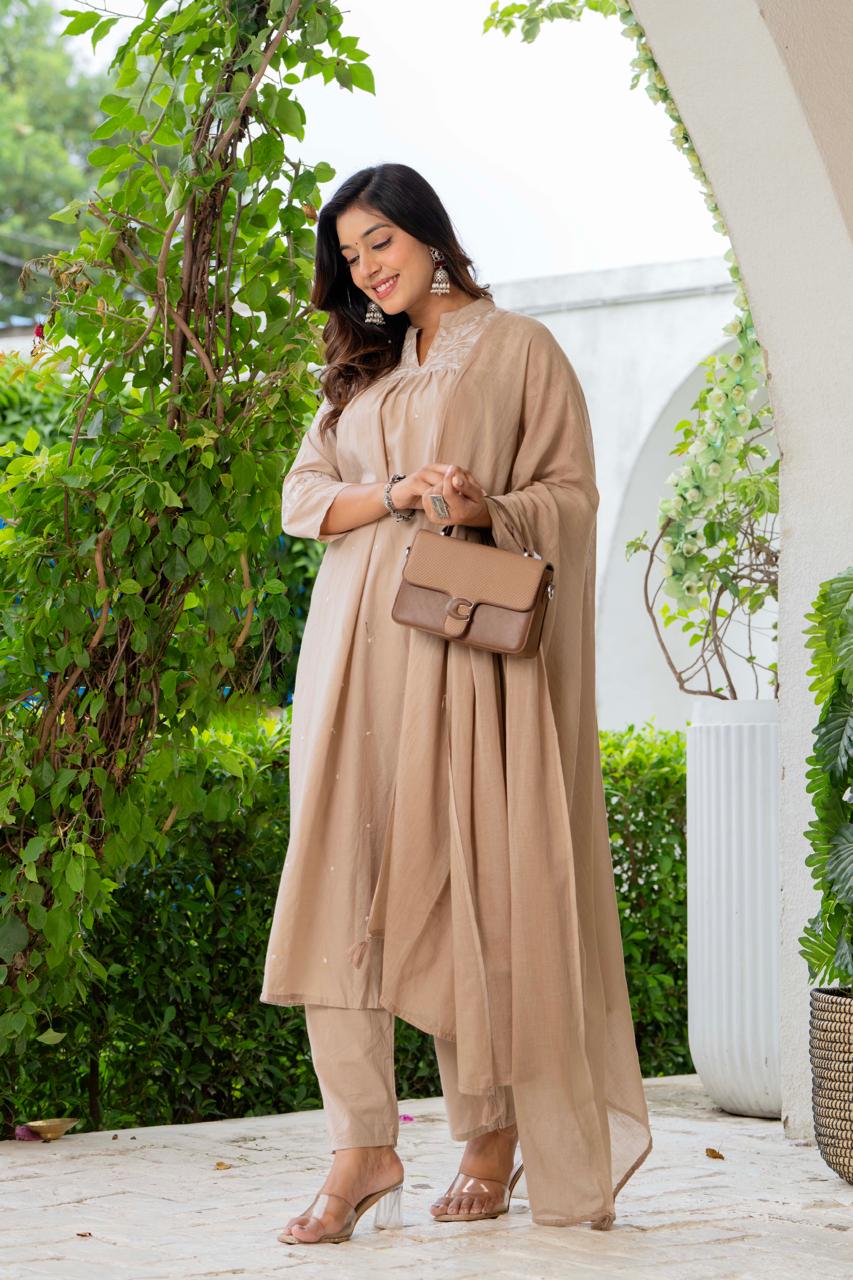Jaipuri Stylish Beige Ethnic Wear for Elegant Look