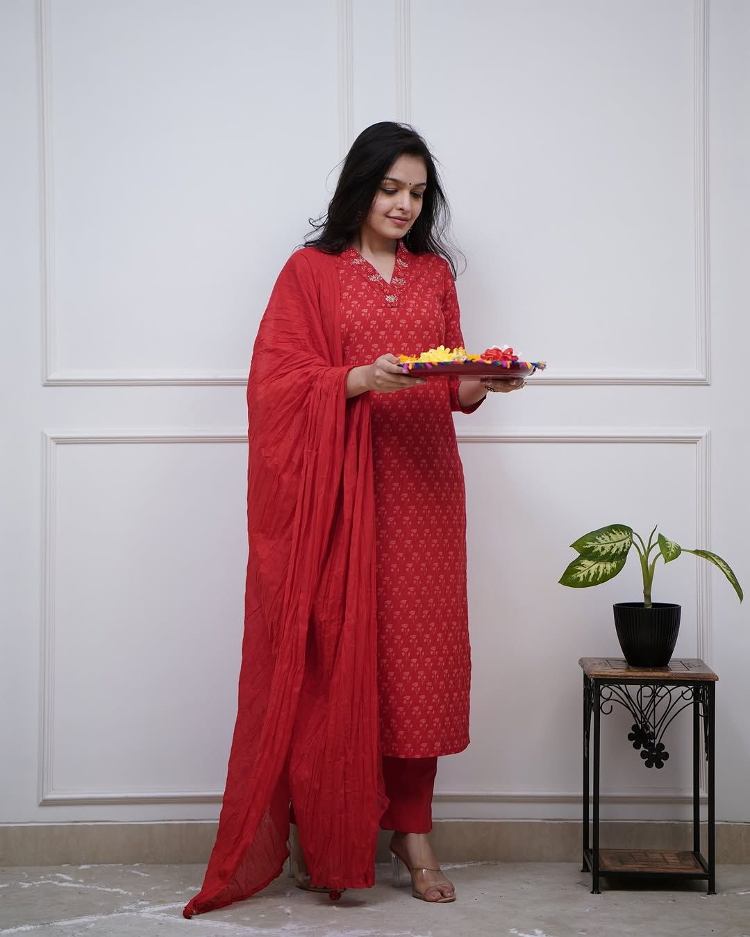 Charming Red Traditional Outfit for Special Occasions