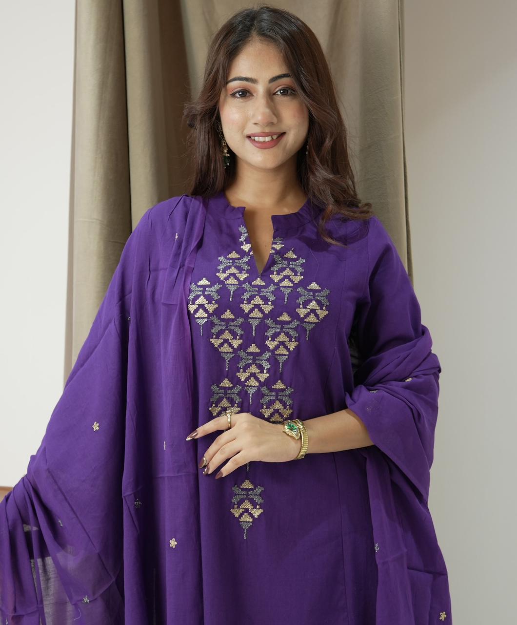 Royal Purple Embroidered Kurta Set