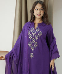 Biba Royal Purple Embroidered Kurta Set