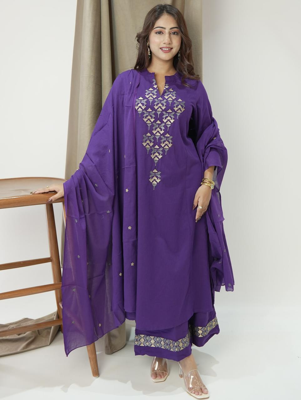 Royal Purple Embroidered Kurta Set