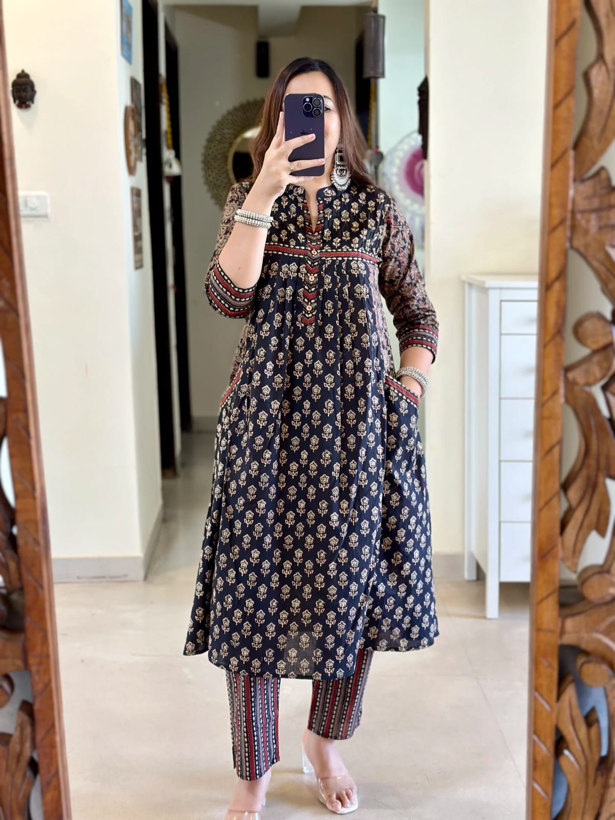 Biba Elegant Navy Blue Printed Cotton Kurta Set