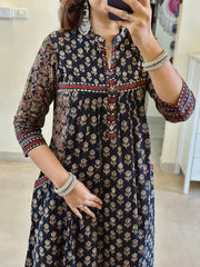 Biba Elegant Navy Blue Printed Cotton Kurta Set