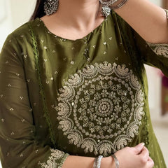 Olive Green Ethnic Embroidered Suit Set