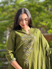 Biba Graceful Olive Green Festive Kurta Set