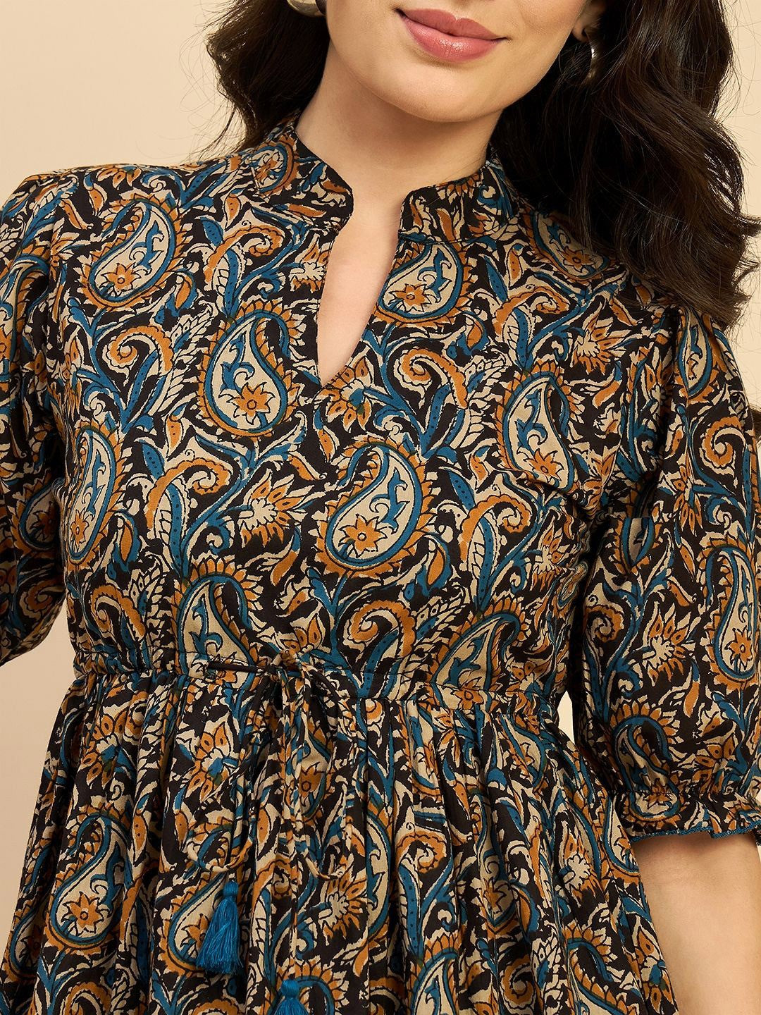 Women Ethnic Printed Mandarin Collar Cotton Top