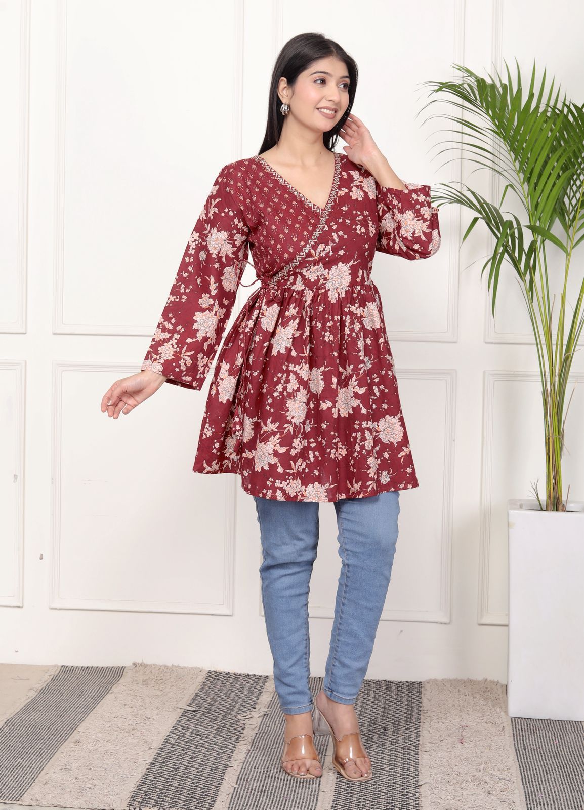 Anarkali Tops with Angrakha style maroon