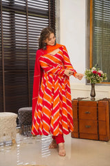 Biba Orange Leheriya Organza Anarkali Suit Set